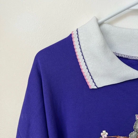 Vintage 80s 90s Purple Cat Sweater - Picture 2 of 4